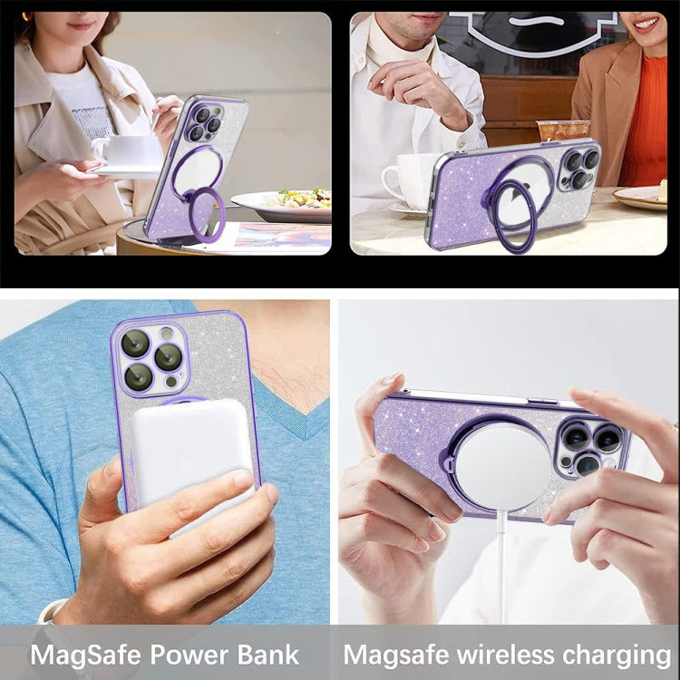 For iPhone 15 Rotation MagSafe Holder Gradient Glitter TPU Phone Case(Cangling) - iPhone 15 Cases by buy2fix | Online Shopping UK | buy2fix