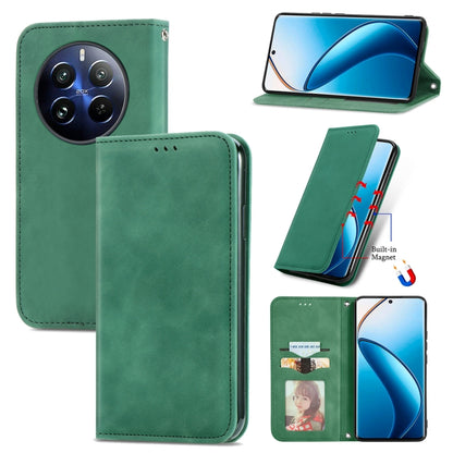 For Realme 12 Pro Retro Skin Feel Magnetic Leather Phone Case(Green) - Realme Cases by buy2fix | Online Shopping UK | buy2fix