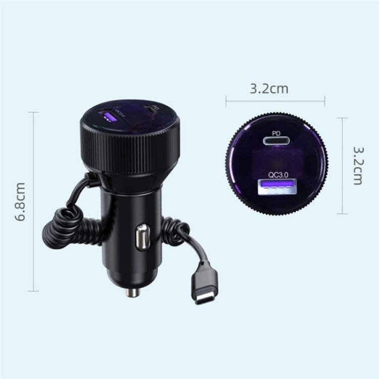 K18A PD 30W Retractable Type-C Cable USB+Type-C Dual Port Aluminum Alloy Car Charger - Car Charger by buy2fix | Online Shopping UK | buy2fix