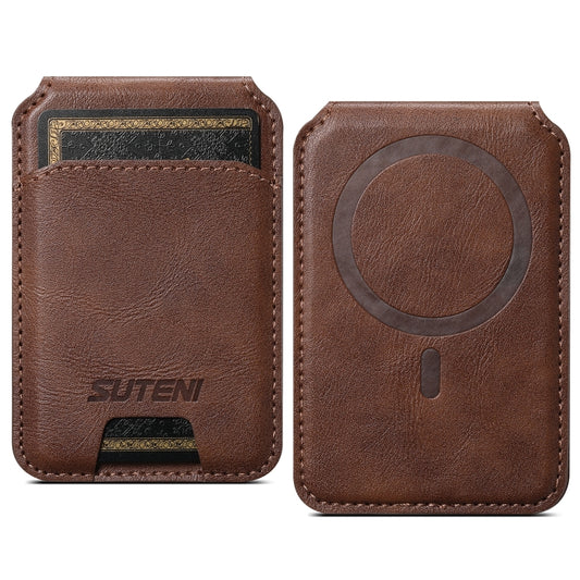 Suteni S2 Phone Magnetic Card Case Card Sleeve MagSafe Magnetic Coil PU Leather(Brown) -  by Suteni | Online Shopping UK | buy2fix