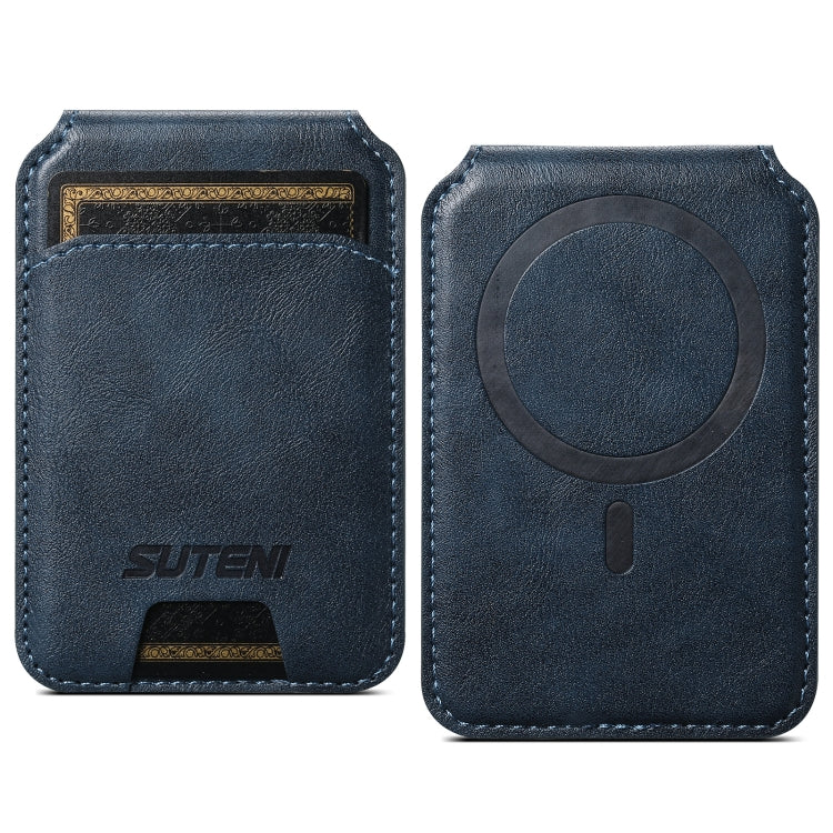 Suteni S2 Phone Magnetic Card Case Card Sleeve MagSafe Magnetic Coil PU Leather(Blue) -  by Suteni | Online Shopping UK | buy2fix