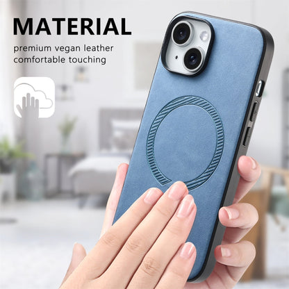 For iPhone 15 Plus Solid Color Retro Magsafe PU Back Cover Phone Case(Blue) - iPhone 15 Plus Cases by buy2fix | Online Shopping UK | buy2fix