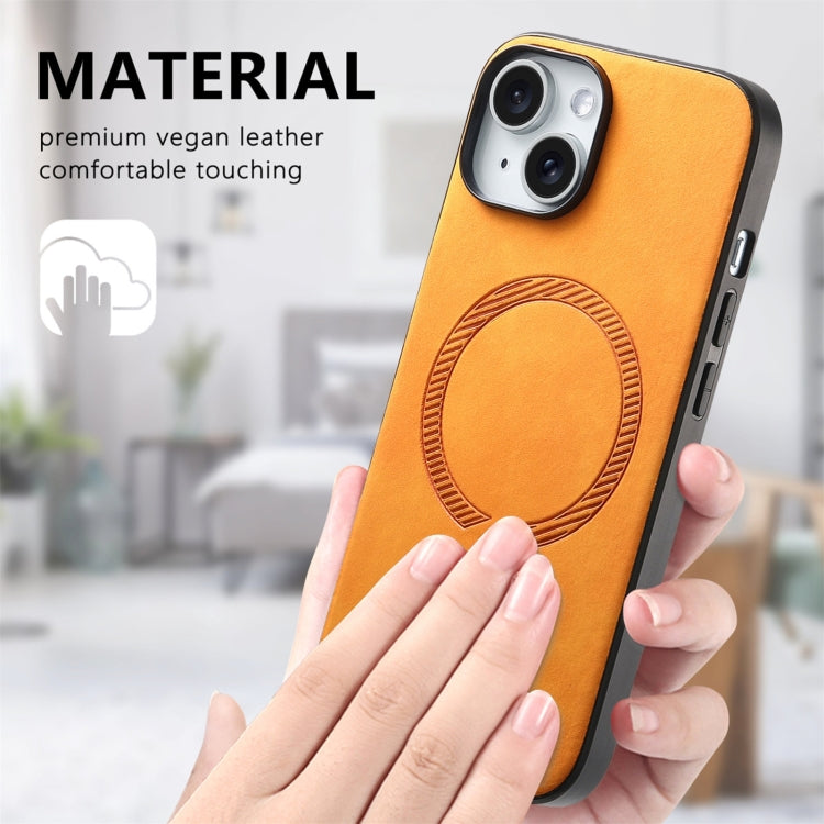 For iPhone 16 Pro Max Solid Color Retro Magsafe PU Back Cover Phone Case(Yellow) - More iPhone Cases by buy2fix | Online Shopping UK | buy2fix