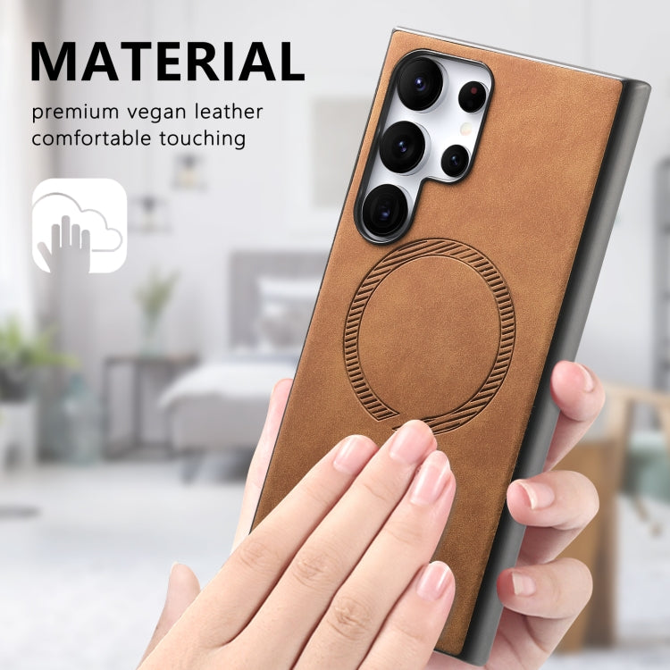 For Samsung Galaxy S25 Ultra 5G Solid Color Retro Magsafe PU Back Cover Phone Case(Brown) - Galaxy S25 Ultra 5G Cases by buy2fix | Online Shopping UK | buy2fix