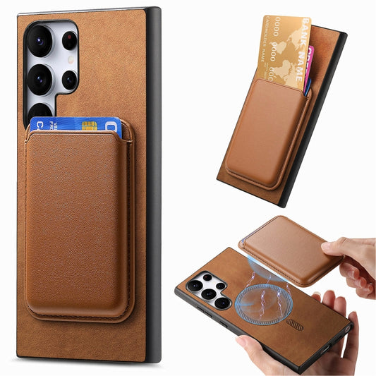 For Samsung Galaxy S25 Ultra 5G Retro Magsafe Card Bag PU Back Cover Phone Case(Brown) - Galaxy S25 Ultra 5G Cases by buy2fix | Online Shopping UK | buy2fix