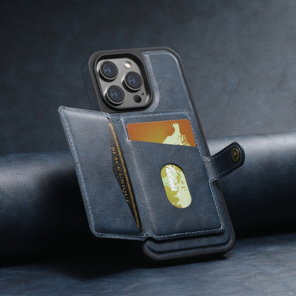 For iPhone 15 Pro Suteni M1 Oil Wax MagSafe Detachable Horizontal Card Bag Phone Case(Blue) - iPhone 15 Pro Cases by Suteni | Online Shopping UK | buy2fix