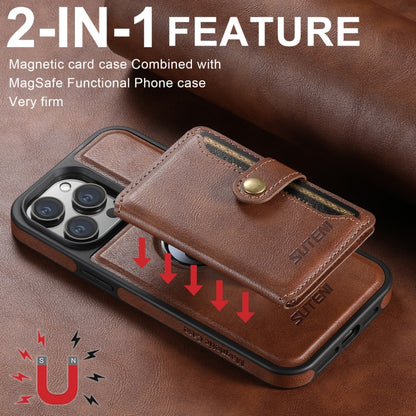 For iPhone 16 Pro Suteni M1 Oil Wax MagSafe Detachable Horizontal Card Bag Phone Case(Brown) - iPhone 16 Pro Cases by Suteni | Online Shopping UK | buy2fix