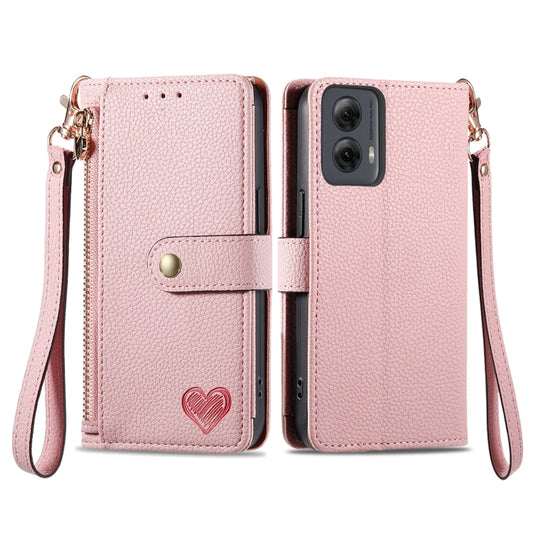 For Motorola Moto G Power 5G 2024 Love Zipper Lanyard Leather Phone Case(Pink) - Motorola Cases by buy2fix | Online Shopping UK | buy2fix