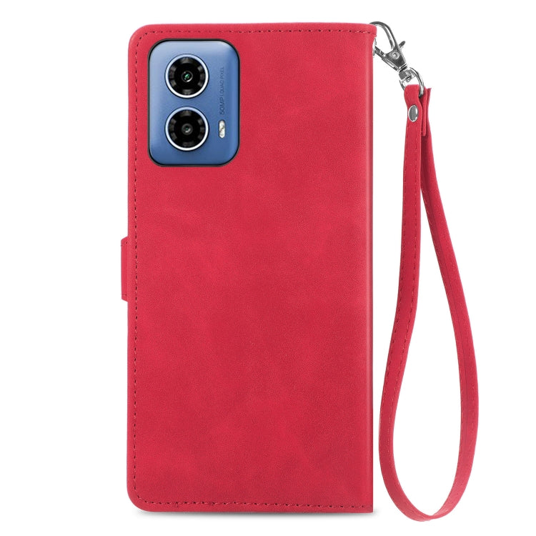 For Motorola Moto G Play 2024 Embossed Flower Zipper Leather Phone Case(Red) - Motorola Cases by buy2fix | Online Shopping UK | buy2fix