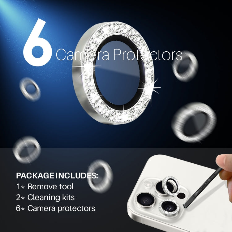 For iPhone 15 Pro / 15 Pro Max NORTHJO 2 Set 6pcs Camera Lens Protector Glitter Metal Ring Film(Silver) - iPhone 15 Pro Max Tempered Glass by NORTHJO | Online Shopping UK | buy2fix