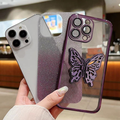 For iPhone 16 Plus Electroplated Gradient Glitter 3D Butterfly TPU Phone Case(Gradient Purple) - iPhone 16 Plus Cases by buy2fix | Online Shopping UK | buy2fix