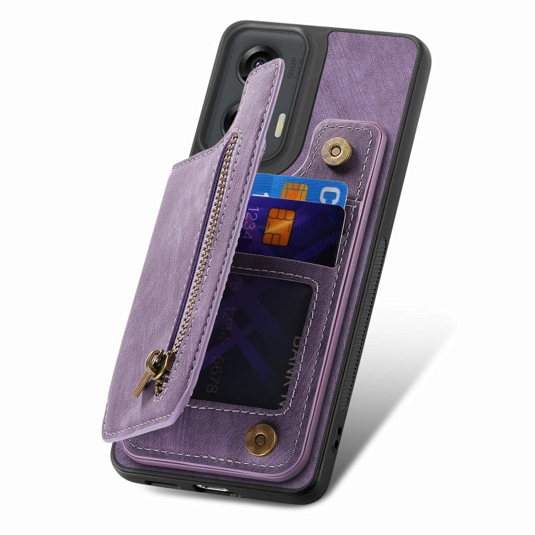 For Motorola G Stylus 5G 2024 Retro Leather Zipper Wallet Back Phone Case(Purple) - Motorola Cases by buy2fix | Online Shopping UK | buy2fix