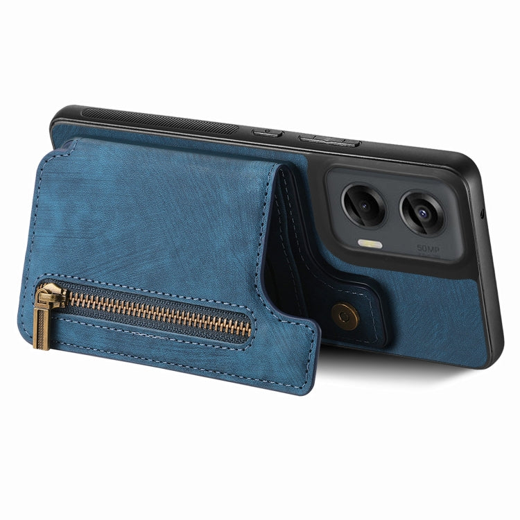 For Motorola G Stylus 5G 2024 Retro Leather Zipper Wallet Back Phone Case(Blue) - Motorola Cases by buy2fix | Online Shopping UK | buy2fix