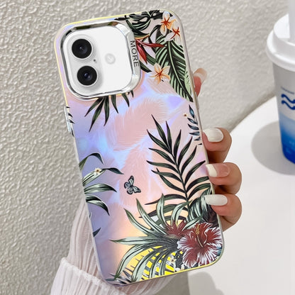 For iPhone 16 Plus Electroplating Laser Flower Texture TPU Phone Case(Leaves AH12) - iPhone 16 Plus Cases by buy2fix | Online Shopping UK | buy2fix