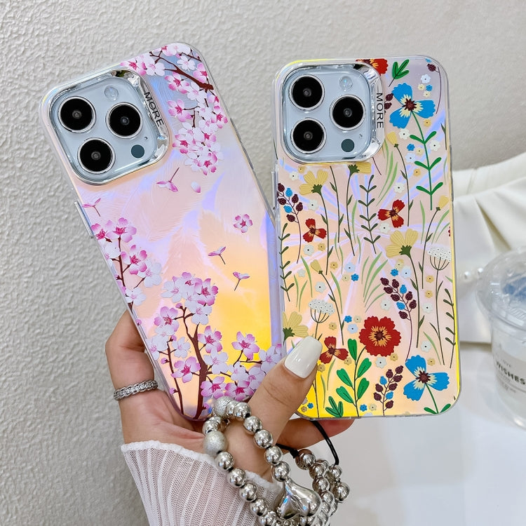 For iPhone 16 Pro Max Electroplating Laser Flower Phone Case with Wrist Strap(Peony AH11) - iPhone 16 Pro Max Cases by buy2fix | Online Shopping UK | buy2fix