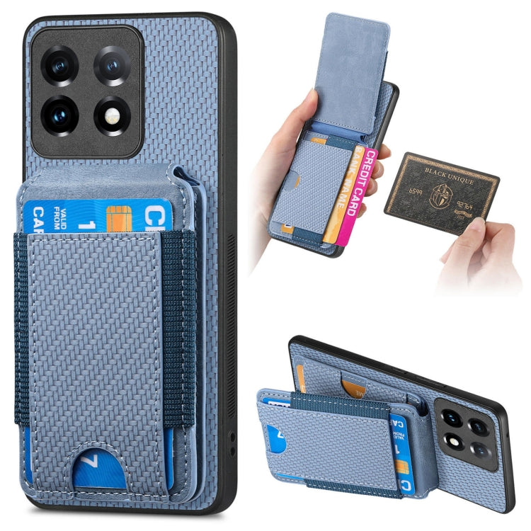 For OnePlus 11 Carbon Fiber Vertical Flip Wallet Stand Phone Case(Blue) - OnePlus Cases by buy2fix | Online Shopping UK | buy2fix