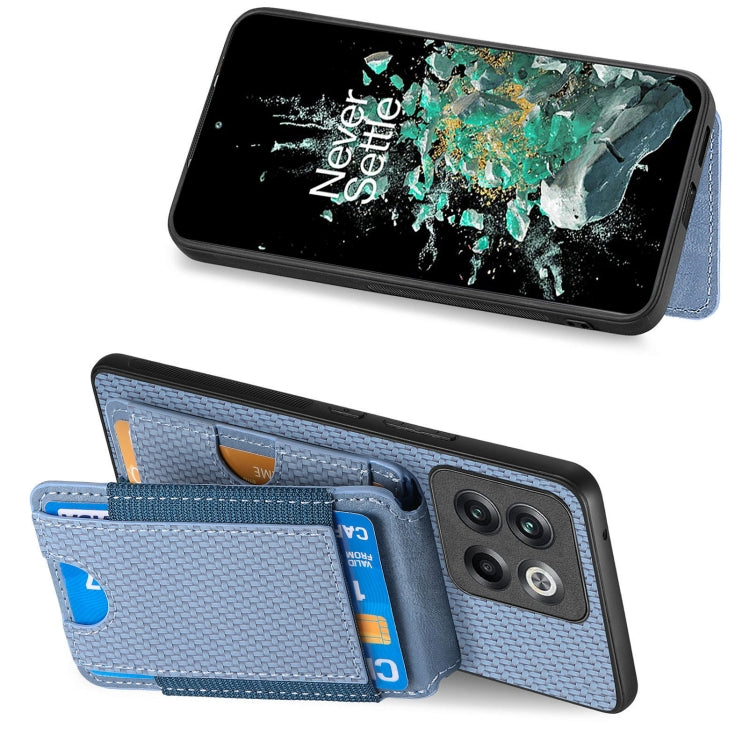 For OnePlus 11 Carbon Fiber Vertical Flip Wallet Stand Phone Case(Blue) - OnePlus Cases by buy2fix | Online Shopping UK | buy2fix