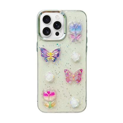 For iPhone 16 Pro Max 3D Colorful Crystal Butterfly TPU Phone Case(Butterful Flowers) - iPhone 16 Pro Max Cases by buy2fix | Online Shopping UK | buy2fix