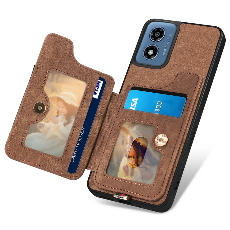 For Motorola G Play 2024 Retro Skin-feel Ring Multi-card RFID Wallet Phone Case(Brown) - Motorola Cases by buy2fix | Online Shopping UK | buy2fix