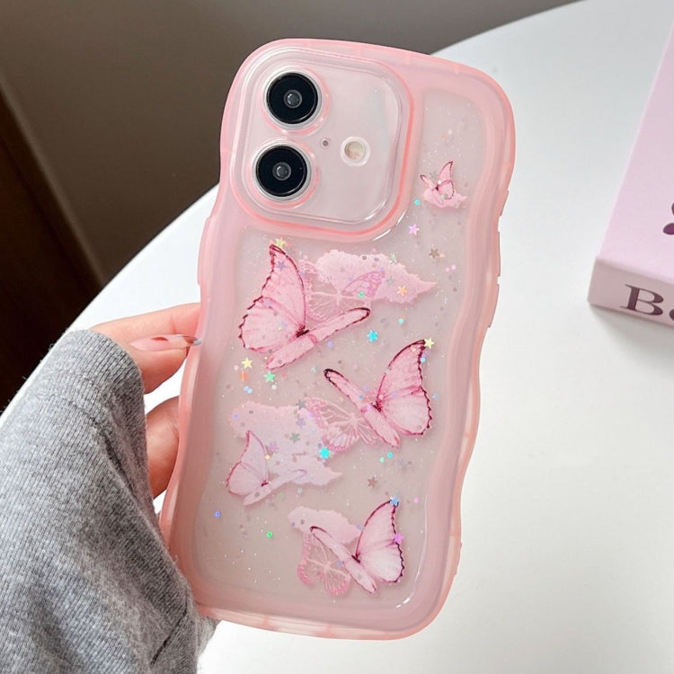 For iPhone 16 Wave Edge Butterfly TPU Hybrid PC Phone Case(Pink) - iPhone 16 Cases by buy2fix | Online Shopping UK | buy2fix