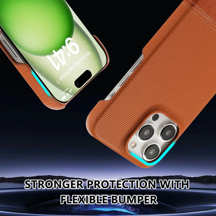 For iPhone 16 Pro Stitching Cloth PU Shockproof Phone Case(Brown) - iPhone 16 Pro Cases by buy2fix | Online Shopping UK | buy2fix