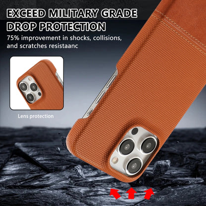 For iPhone 16 Plus Stitching Cloth PU Shockproof Phone Case(Brown) - iPhone 16 Plus Cases by buy2fix | Online Shopping UK | buy2fix