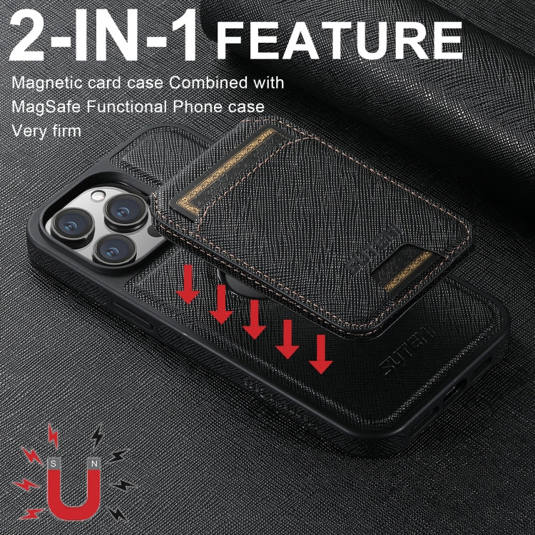 For iPhone 12 Pro Max Suteni M2 Cross-Grain MagSafe Vertical Card Back Phone Case(Black) - iPhone 12 Pro Max Cases by Suteni | Online Shopping UK | buy2fix