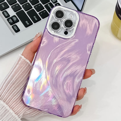 For iPhone 16 Pro Plating Glitter Texture TPU Phone Case with Lens Film(Purple Feather Yarn) - iPhone 16 Pro Cases by buy2fix | Online Shopping UK | buy2fix