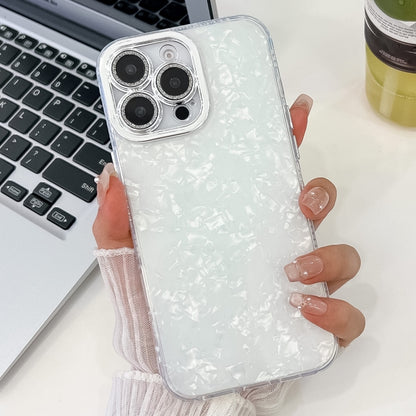 For iPhone 16 Pro Plating Glitter Texture TPU Phone Case with Lens Film(White Shell Grain) - iPhone 16 Pro Cases by buy2fix | Online Shopping UK | buy2fix