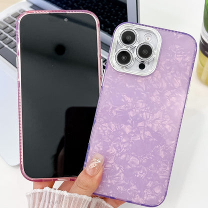 For iPhone 16 Pro Plating Glitter Texture TPU Phone Case with Lens Film(White Shell Grain) - iPhone 16 Pro Cases by buy2fix | Online Shopping UK | buy2fix