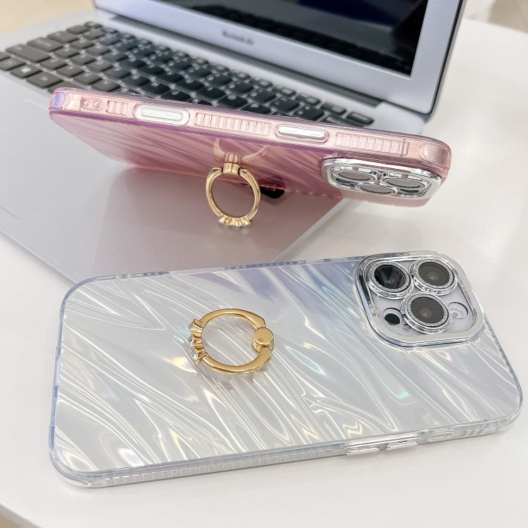 For iPhone 16 Pro Max Plating Glitter Texture Ring Holder TPU Phone Case with Lens Film(Pink Tinfoil Texture) - More iPhone Cases by buy2fix | Online Shopping UK | buy2fix