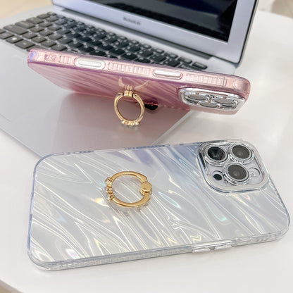 For iPhone 16 Plating Glitter Texture Ring Holder TPU Phone Case with Lens Film(Pink Wrinkles) - iPhone 16 Cases by buy2fix | Online Shopping UK | buy2fix