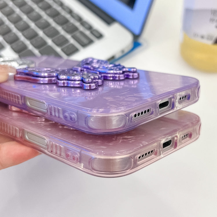 For iPhone 16 Pro Max Plating Glitter Texture Butterfly Holder TPU Phone Case with Lens Film(Purple Tinfoil Texture) - iPhone 16 Pro Max Cases by buy2fix | Online Shopping UK | buy2fix