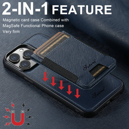 For iPhone 15 Pro Max Suteni H17 Cross Grain Leather MagSafe Detachable Wallet Phone Case(Blue) - iPhone 15 Pro Max Cases by Suteni | Online Shopping UK | buy2fix