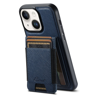 For iPhone 15 Plus Suteni H17 Cross Grain Leather MagSafe Detachable Wallet Phone Case(Blue) - iPhone 15 Plus Cases by Suteni | Online Shopping UK | buy2fix