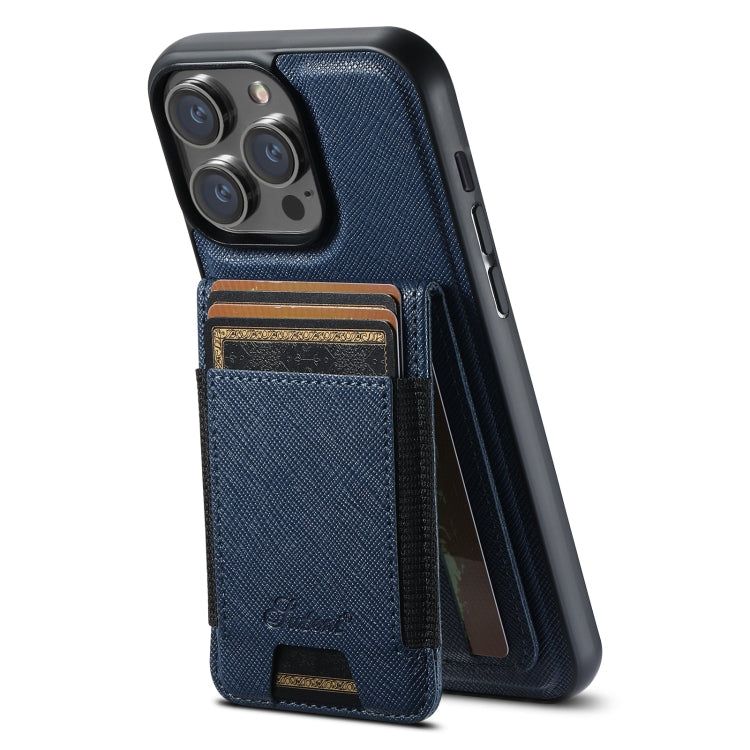 For iPhone 13 Pro Suteni H17 Cross Grain Leather MagSafe Detachable Wallet Phone Case(Blue) - iPhone 13 Pro Cases by Suteni | Online Shopping UK | buy2fix