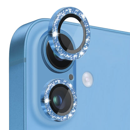 For iPhone 16 / 16 Plus NORTHJO Glitter Camera Lens Protector Tempered Glass Metal Ring Film(Blue) - iPhone 16 Tempered Glass by NORTHJO | Online Shopping UK | buy2fix