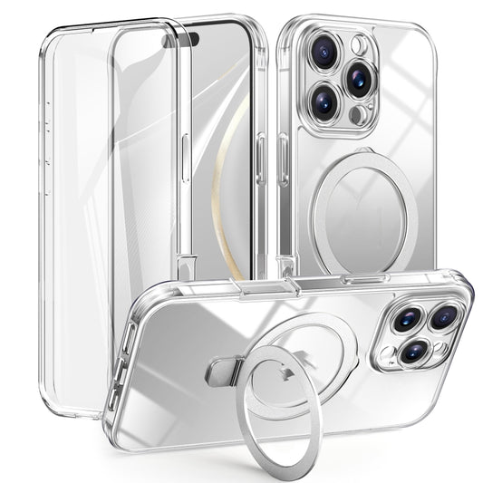 For iPhone 16 Pro Max Skin Feel MagSafe Holder 360 Full Body Phone Case(Transparent) - iPhone 16 Pro Max Cases by buy2fix | Online Shopping UK | buy2fix