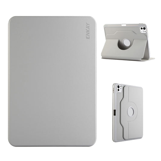 For iPad Air 11 2024 / Air 10.9 2022 ENKAY 360 Rotation TPU Leather Smart Tablet Case with Pen Slot(Grey) - iPad Air 11 2024 Cases by ENKAY | Online Shopping UK | buy2fix