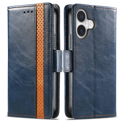 For iPhone 16 Plus CaseNeo Splicing Dual Magnetic Buckle Leather Phone Case(Blue) - iPhone 16 Plus Cases by buy2fix | Online Shopping UK | buy2fix