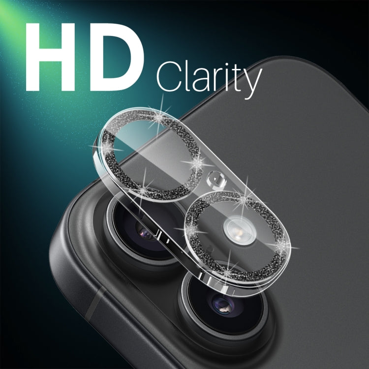 For iPhone 16 / 16 Plus NORTHJO Camera Lens Protector Glitter Ring 3D Tempered Glass Film(Black) - iPhone 16 Plus Tempered Glass by NORTHJO | Online Shopping UK | buy2fix