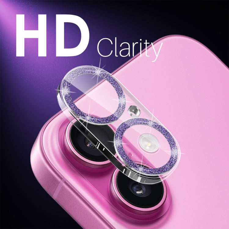 For iPhone 16 / 16 Plus NORTHJO Camera Lens Protector Glitter Ring 3D Tempered Glass Film(Purple) - iPhone 16 Plus Tempered Glass by NORTHJO | Online Shopping UK | buy2fix