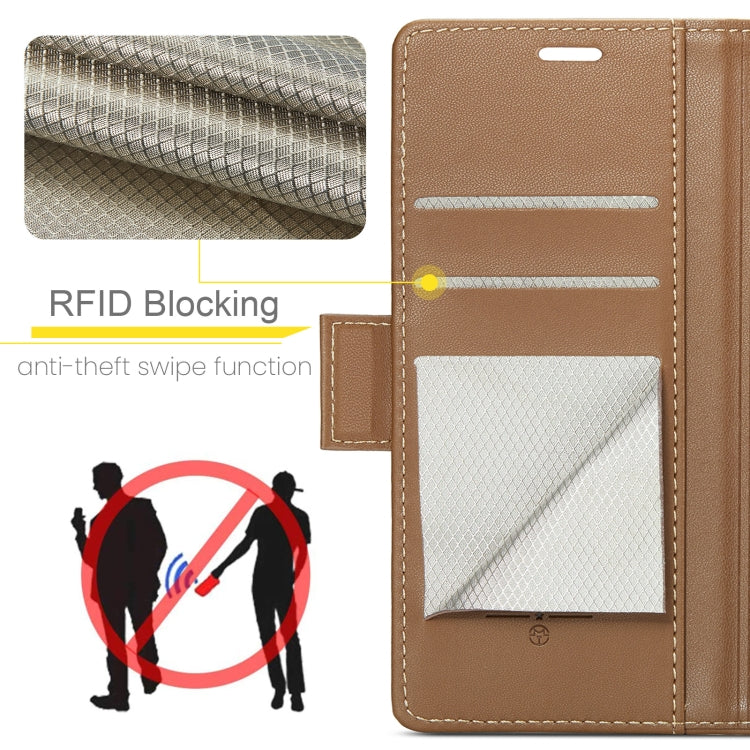 For OPPO Reno12 F /12 FS 5G CaseMe 023 Butterfly Buckle Litchi Texture RFID Anti-theft Leather Phone Case(Brown) - Reno12 F Cases by CaseMe | Online Shopping UK | buy2fix