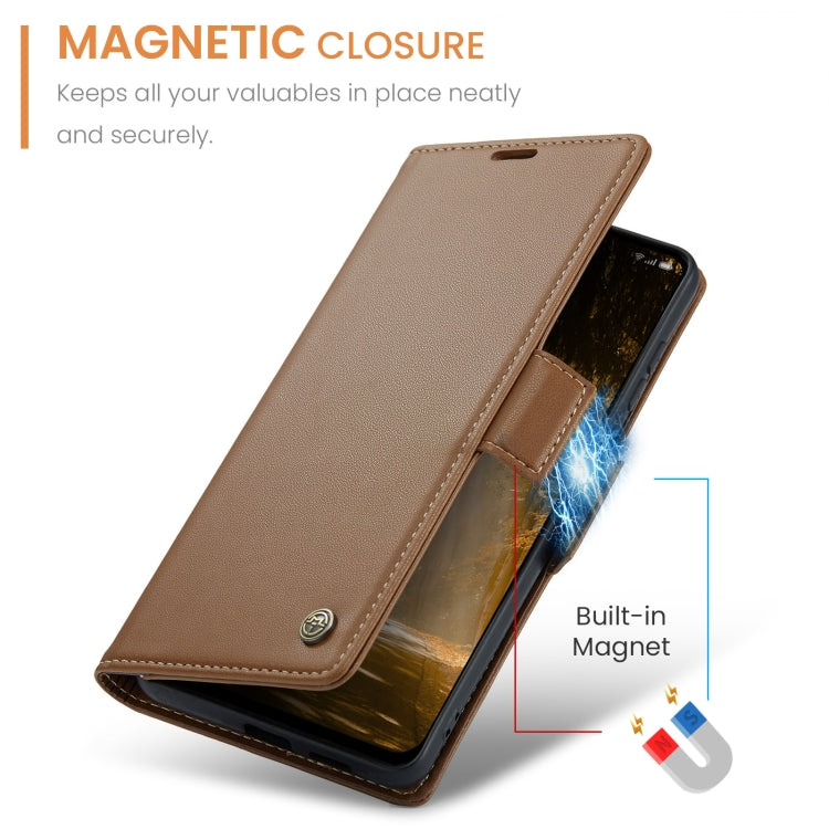 For OPPO Reno12 F /12 FS 5G CaseMe 023 Butterfly Buckle Litchi Texture RFID Anti-theft Leather Phone Case(Brown) - Reno12 F Cases by CaseMe | Online Shopping UK | buy2fix