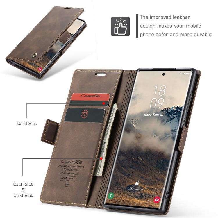 For Samsung Galaxy S25 Ultra 5G CaseMe 013 Multifunctional Horizontal Flip Leather Phone Case(Coffee) - Galaxy S25 Ultra 5G Cases by CaseMe | Online Shopping UK | buy2fix