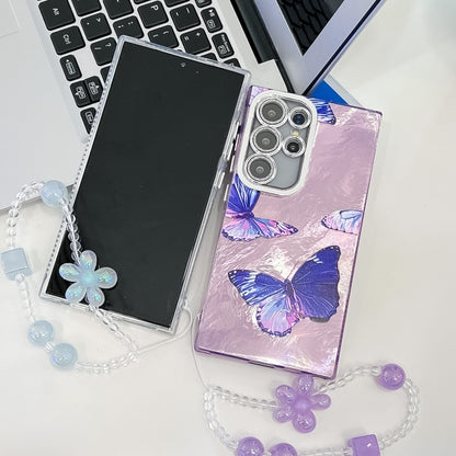 For Samsung Galaxy S25 Ultra 5G Plating Texture Butterfly Wristband TPU Phone Case with Glitter Lens Film(Daisy Butterflies HU2) - Galaxy S25 Ultra 5G Cases by buy2fix | Online Shopping UK | buy2fix