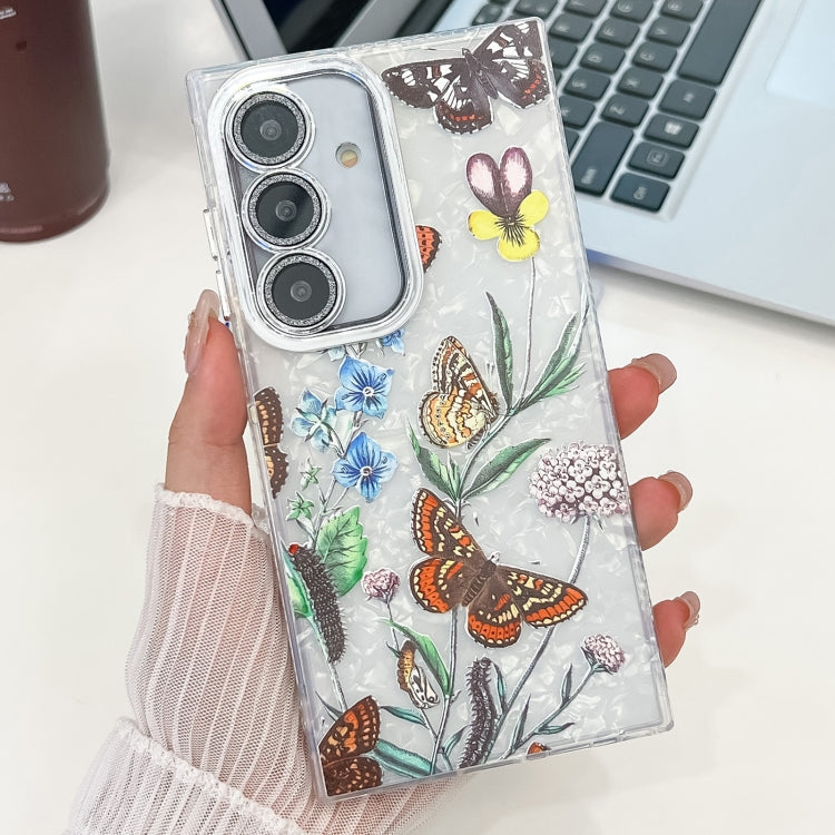 For Samsung Galaxy S25 5G Electroplating Flowers Plants Texture TPU Phone Case(Butterfly Love Flower FL17) - Galaxy S25 5G Cases by buy2fix | Online Shopping UK | buy2fix