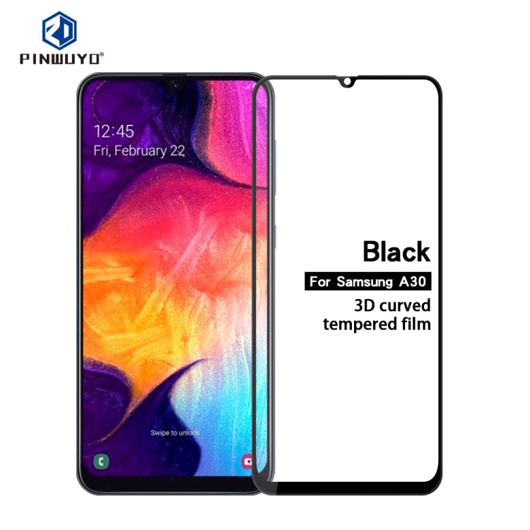 PINWUYO 9H 3D Curved Tempered Glass Film for Galaxy A30 （black） - Galaxy Tempered Glass by PINWUYO | Online Shopping UK | buy2fix