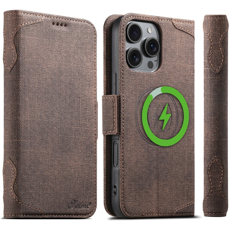 For iPhone 16 Pro Suteni J07 Multi-functional Horizontal MagSafe Denim Leather Phone Case(Brown) - iPhone 16 Pro Cases by Suteni | Online Shopping UK | buy2fix