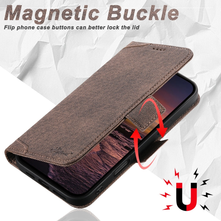 For iPhone 16 Plus Suteni J07 Multi-functional Horizontal MagSafe Denim Leather Phone Case(Brown) - iPhone 16 Plus Cases by Suteni | Online Shopping UK | buy2fix